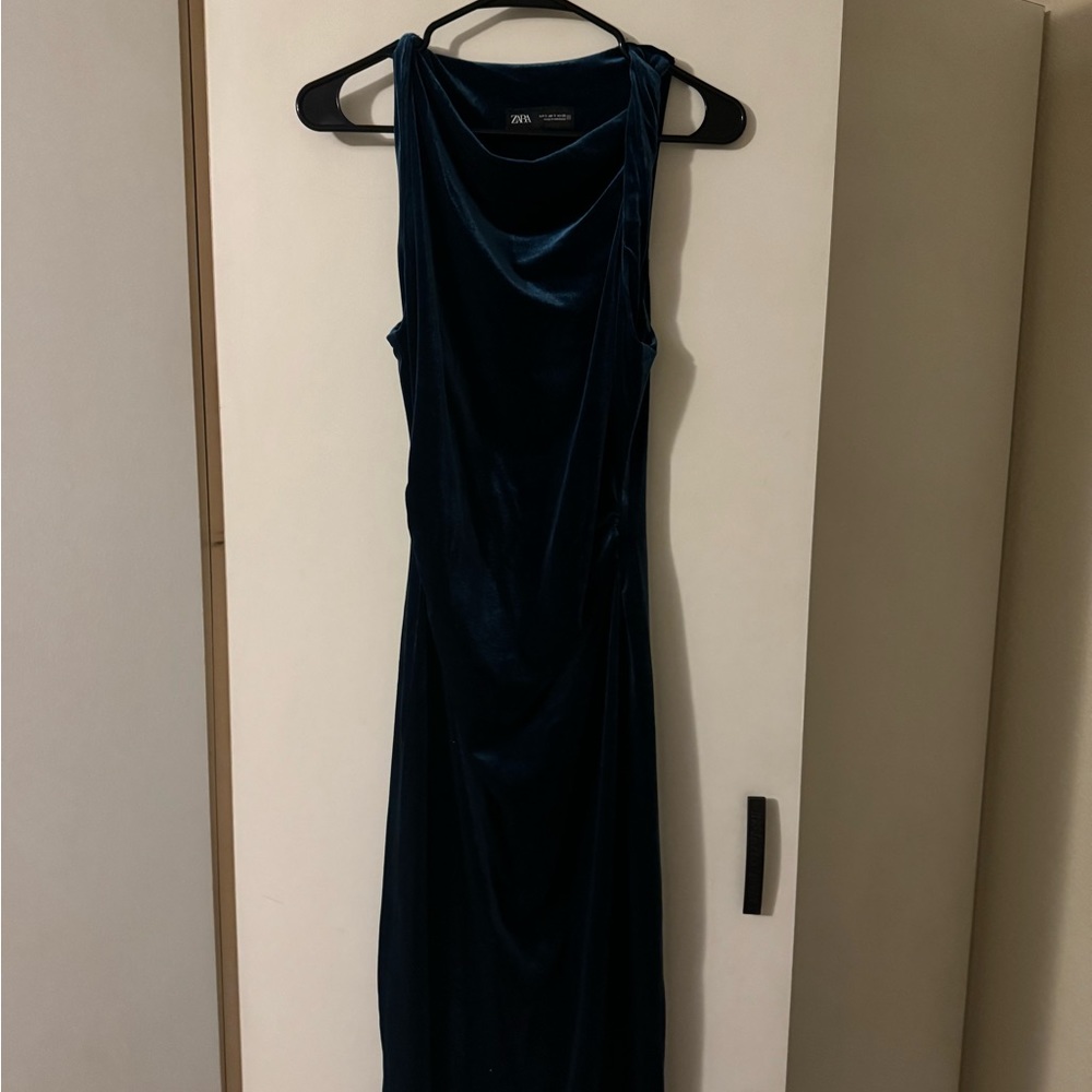 ZARA blue velvet midi dress